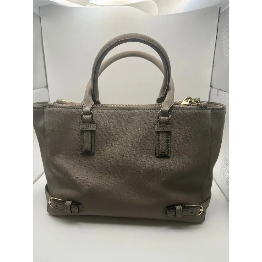 Tory Burch Saffiano Leather Satchel Bag Taupe